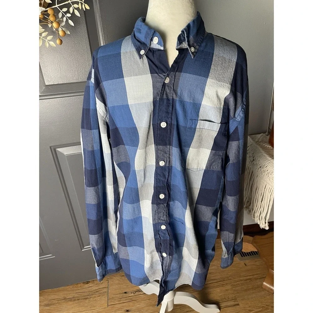 J. Crew Blue Plaid Button-down Top Men's Size Medium
